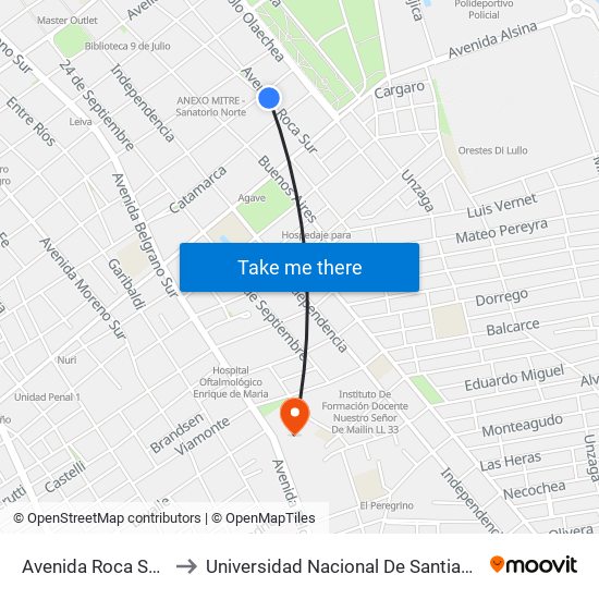 Avenida Roca Sur, 1112 to Universidad Nacional De Santiago Del Estero map