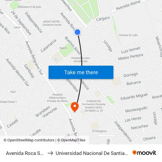 Avenida Roca Sur, 1286 to Universidad Nacional De Santiago Del Estero map