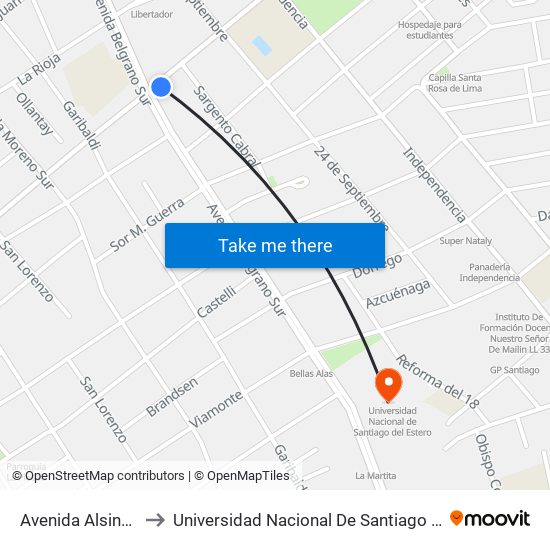 Avenida Alsina, 492 to Universidad Nacional De Santiago Del Estero map