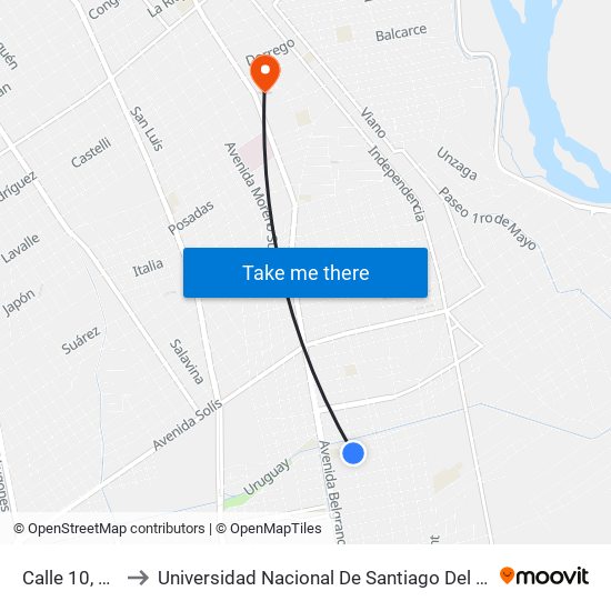 Calle 10, 123 to Universidad Nacional De Santiago Del Estero map