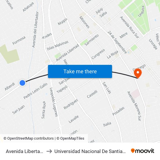Avenida Libertad, 2695 to Universidad Nacional De Santiago Del Estero map