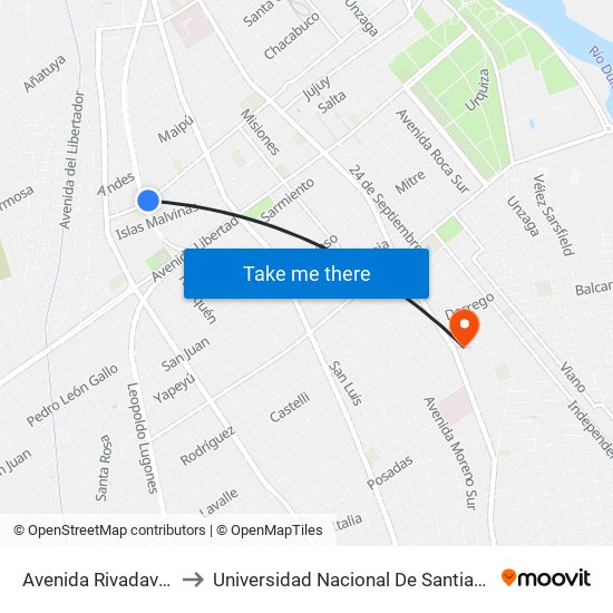 Avenida Rivadavia, 1876 to Universidad Nacional De Santiago Del Estero map