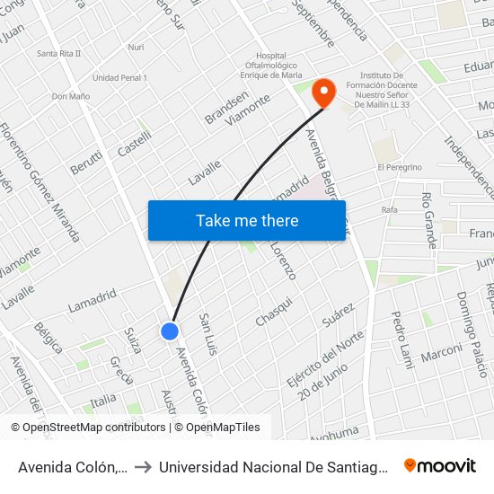 Avenida Colón, 2133 to Universidad Nacional De Santiago Del Estero map