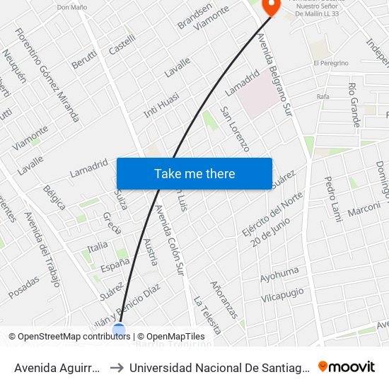 Avenida Aguirre, 2498 to Universidad Nacional De Santiago Del Estero map