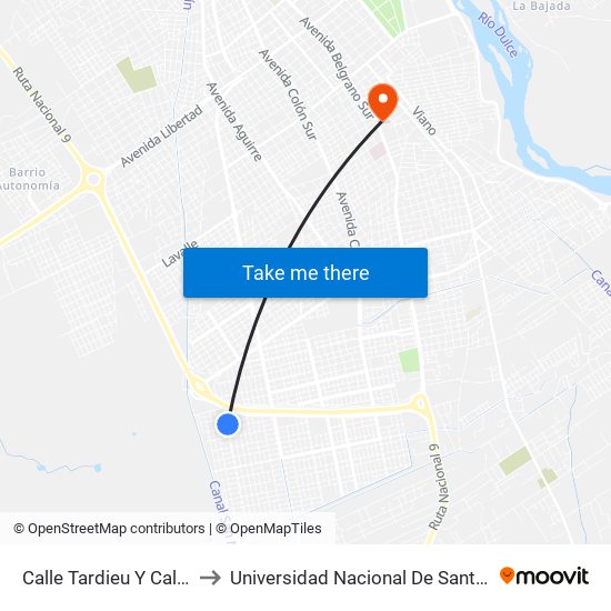 Calle Tardieu Y Calle Reinoso to Universidad Nacional De Santiago Del Estero map