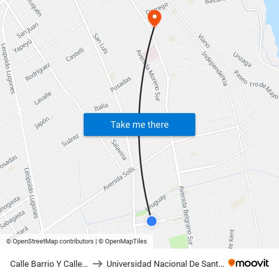 Calle Barrio Y Calle Fernández to Universidad Nacional De Santiago Del Estero map