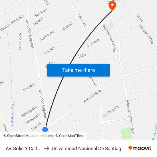 Av. Solís Y Calle Lucio to Universidad Nacional De Santiago Del Estero map