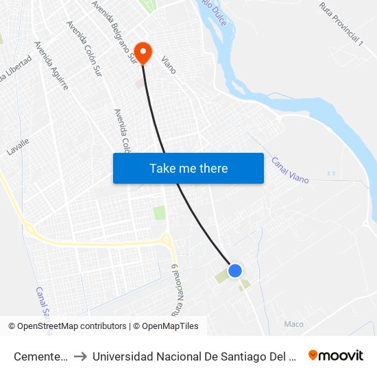 Cementerio to Universidad Nacional De Santiago Del Estero map