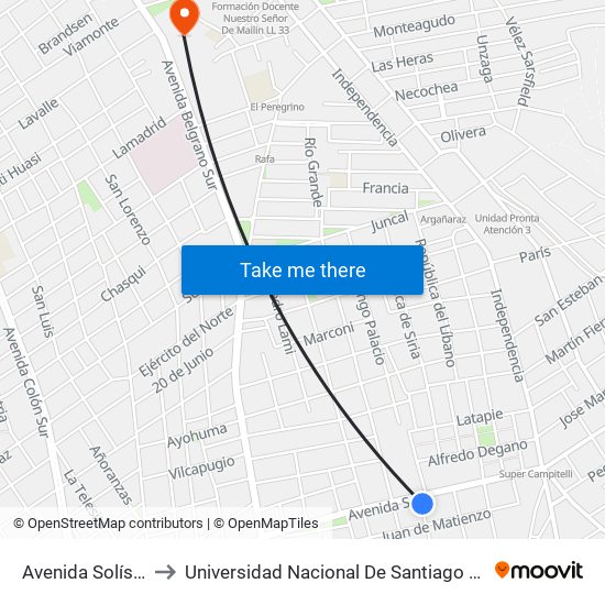 Avenida Solís, 611 to Universidad Nacional De Santiago Del Estero map