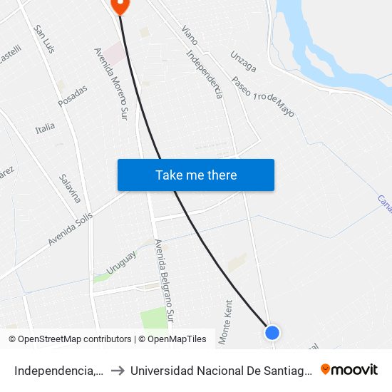 Independencia, Lote 1 to Universidad Nacional De Santiago Del Estero map