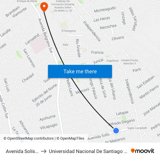 Avenida Solís, 705 to Universidad Nacional De Santiago Del Estero map