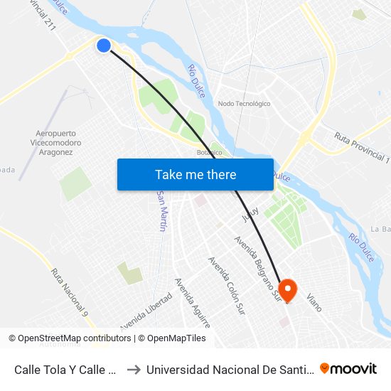 Calle Tola Y Calle El Palomar to Universidad Nacional De Santiago Del Estero map