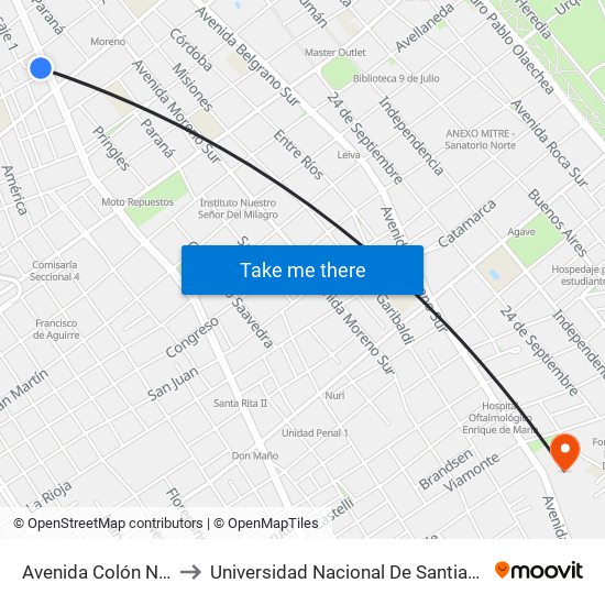 Avenida Colón Norte, 46 to Universidad Nacional De Santiago Del Estero map