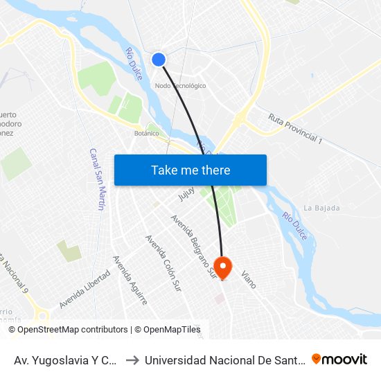 Av. Yugoslavia Y Calle Artigas to Universidad Nacional De Santiago Del Estero map