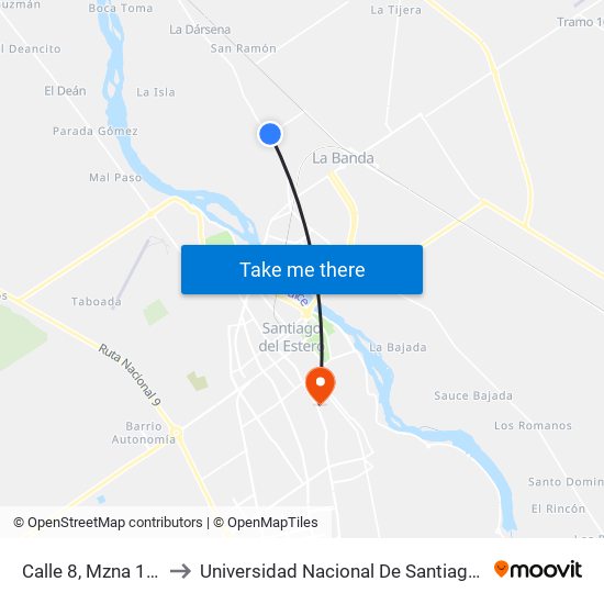 Calle 8, Mzna 1 Lote 1 to Universidad Nacional De Santiago Del Estero map