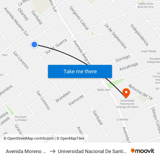 Avenida Moreno Sur, 1228 to Universidad Nacional De Santiago Del Estero map