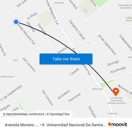 Avenida Moreno Sur, 985 to Universidad Nacional De Santiago Del Estero map