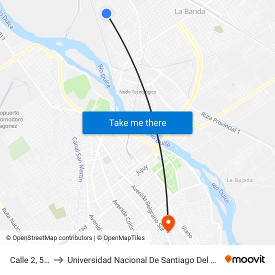 Calle 2, 544 to Universidad Nacional De Santiago Del Estero map