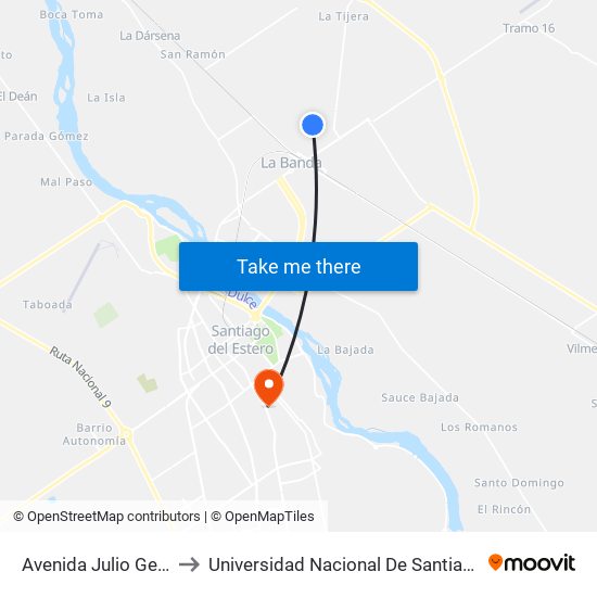 Avenida Julio Gerez, 836 to Universidad Nacional De Santiago Del Estero map