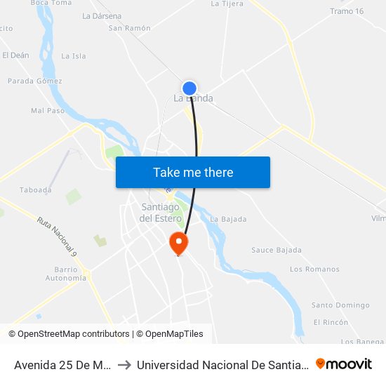 Avenida 25 De Mayo, 677 to Universidad Nacional De Santiago Del Estero map