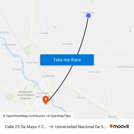 Calle 25 De Mayo Y Calle Sarmiento to Universidad Nacional De Santiago Del Estero map