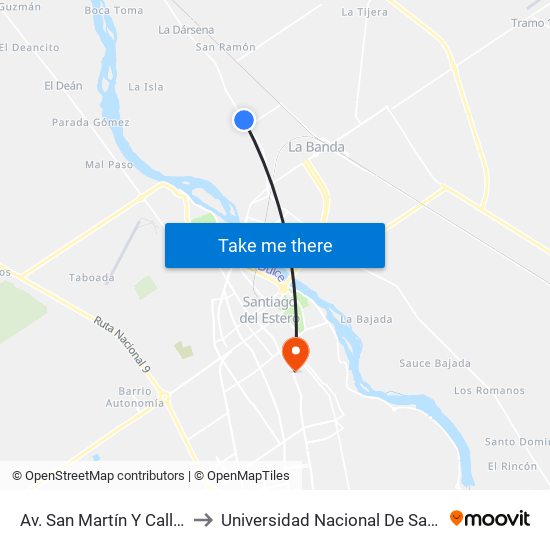 Av. San Martín Y Calle Sáenz Peña to Universidad Nacional De Santiago Del Estero map