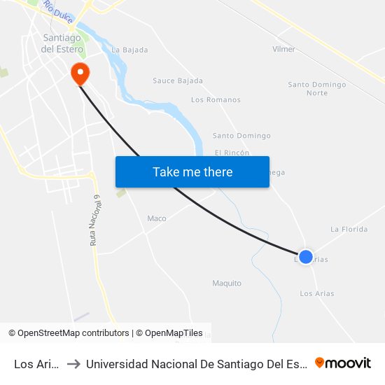 Los Arias to Universidad Nacional De Santiago Del Estero map