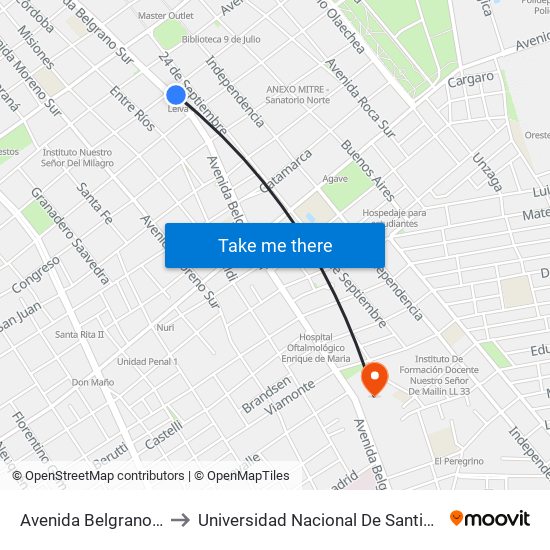 Avenida Belgrano Sur, 606 to Universidad Nacional De Santiago Del Estero map