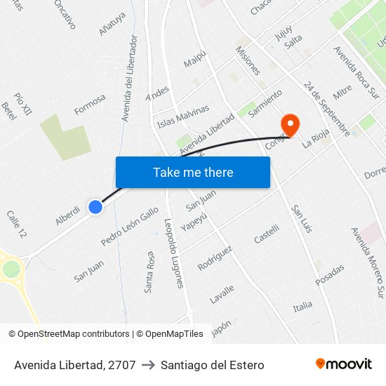 Avenida Libertad, 2707 to Santiago del Estero map