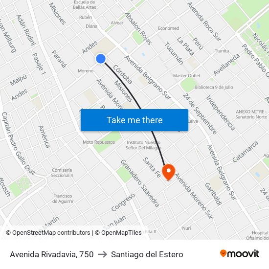 Avenida Rivadavia, 750 to Santiago del Estero map
