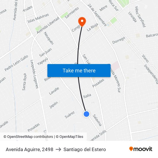 Avenida Aguirre, 2498 to Santiago del Estero map