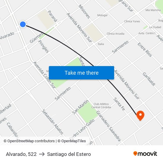 Alvarado, 522 to Santiago del Estero map