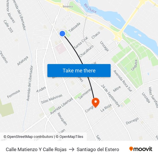 Calle Matienzo Y Calle Rojas to Santiago del Estero map