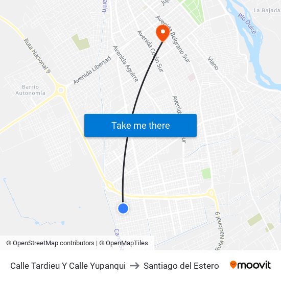 Calle Tardieu Y Calle Yupanqui to Santiago del Estero map