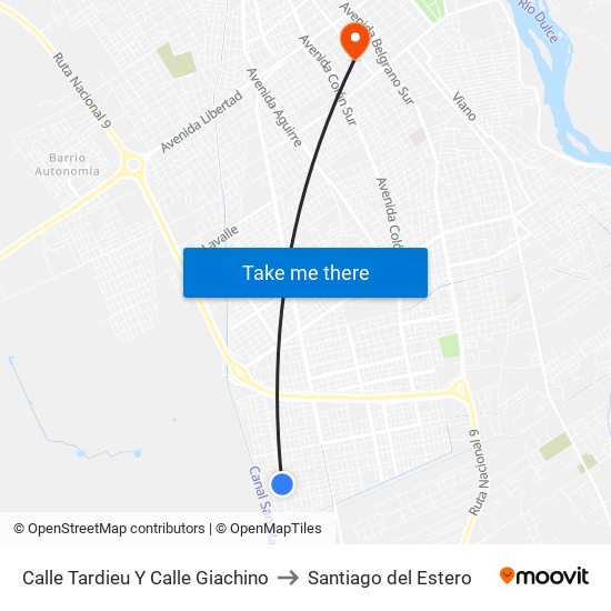 Calle Tardieu Y Calle Giachino to Santiago del Estero map