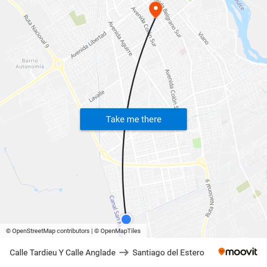 Calle Tardieu Y Calle Anglade to Santiago del Estero map