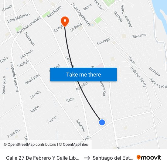 Calle 27 De Febrero Y Calle Libertad to Santiago del Estero map