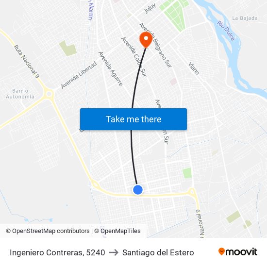 Ingeniero Contreras, 5240 to Santiago del Estero map