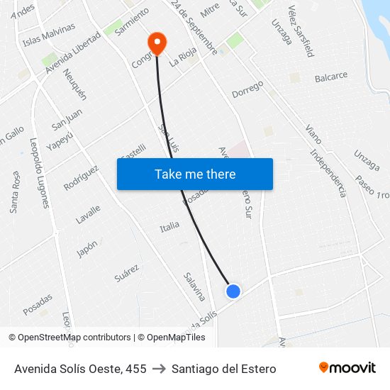 Avenida Solís Oeste, 455 to Santiago del Estero map