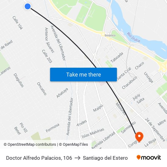 Doctor Alfredo Palacios, 106 to Santiago del Estero map