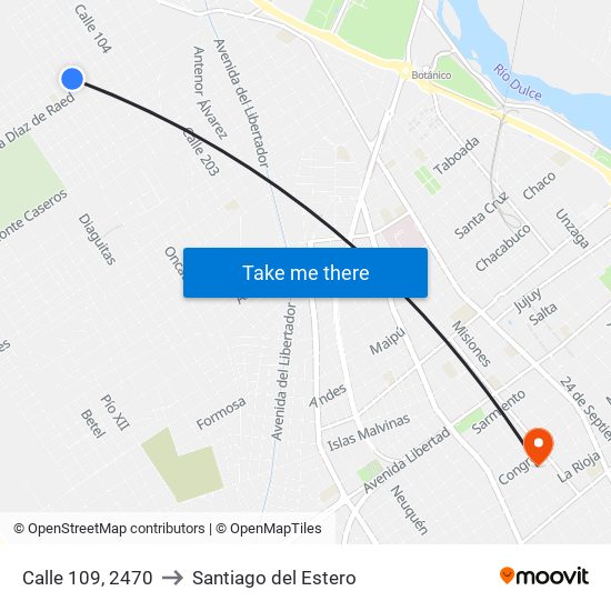 Calle 109, 2470 to Santiago del Estero map