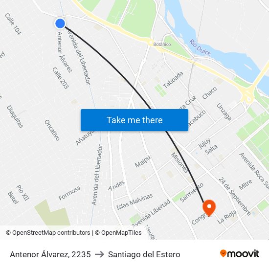 Antenor Álvarez, 2235 to Santiago del Estero map