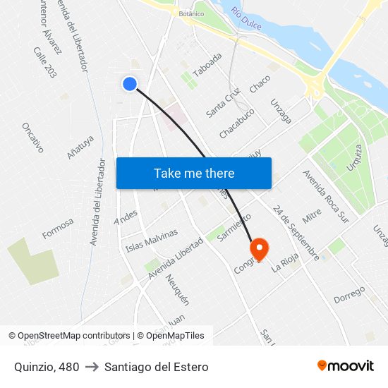 Quinzio, 480 to Santiago del Estero map