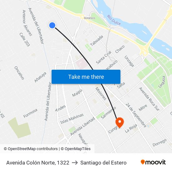 Avenida Colón Norte, 1322 to Santiago del Estero map