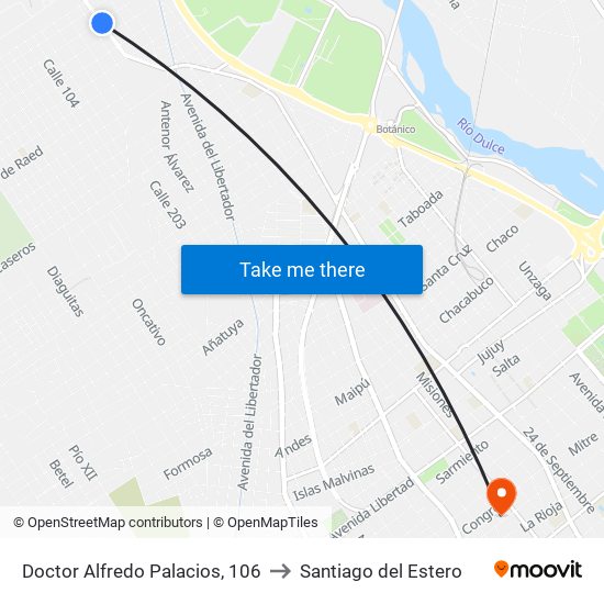 Doctor Alfredo Palacios, 106 to Santiago del Estero map