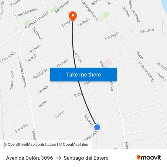 Avenida Colón, 3096 to Santiago del Estero map