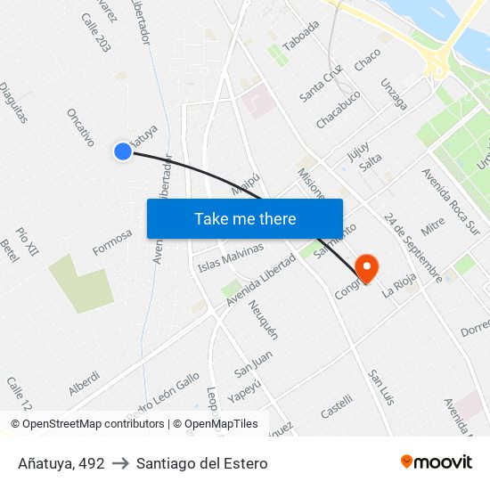 Añatuya, 492 to Santiago del Estero map
