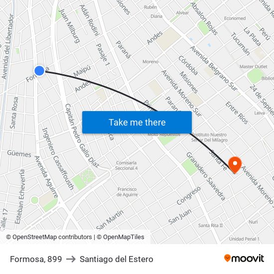 Formosa, 899 to Santiago del Estero map