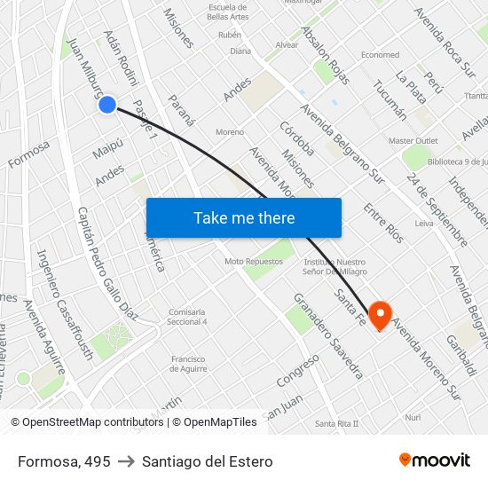 Formosa, 495 to Santiago del Estero map