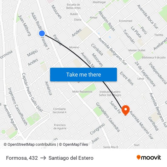 Formosa, 432 to Santiago del Estero map